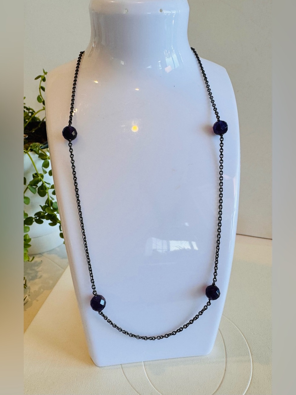 Authentic Retired Pandora S925 Ale Black Rhodium Amethyst Station Necklace